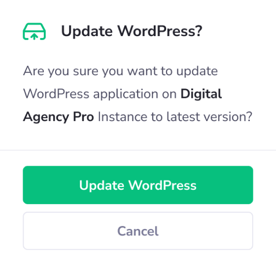One-click WordPress updates screen showing automated update controls.